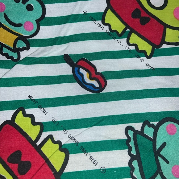 Vintage 1995 Keroppi Sanrio Hello Kitty Japan Green White Bed Comforter 56Wx66L - Picture 2 of 8